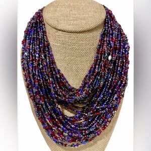 Joan Rivers Red, Blue, and Silver Beaded Torsade Necklace
